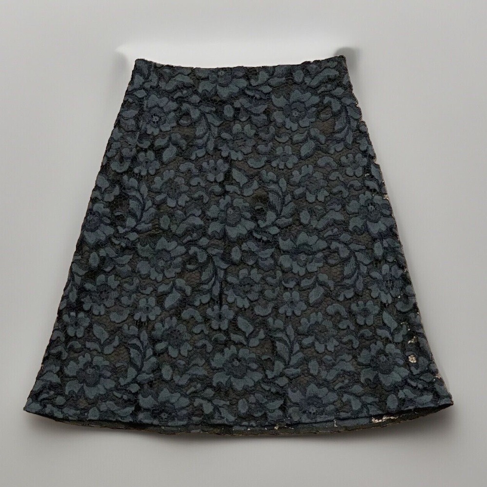 Zara Woman Floral Lace Mini Skirt Womens Small Navy Blue A-Line High Waist Zip